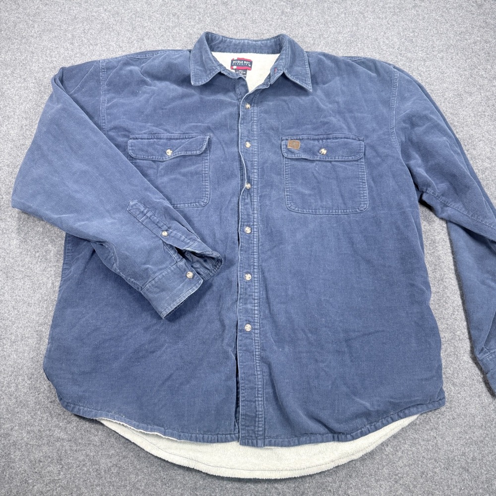 Bugle Boy Classics Mens XL Blue Corduroy Fleece Lined Button Down Shirt Shacket